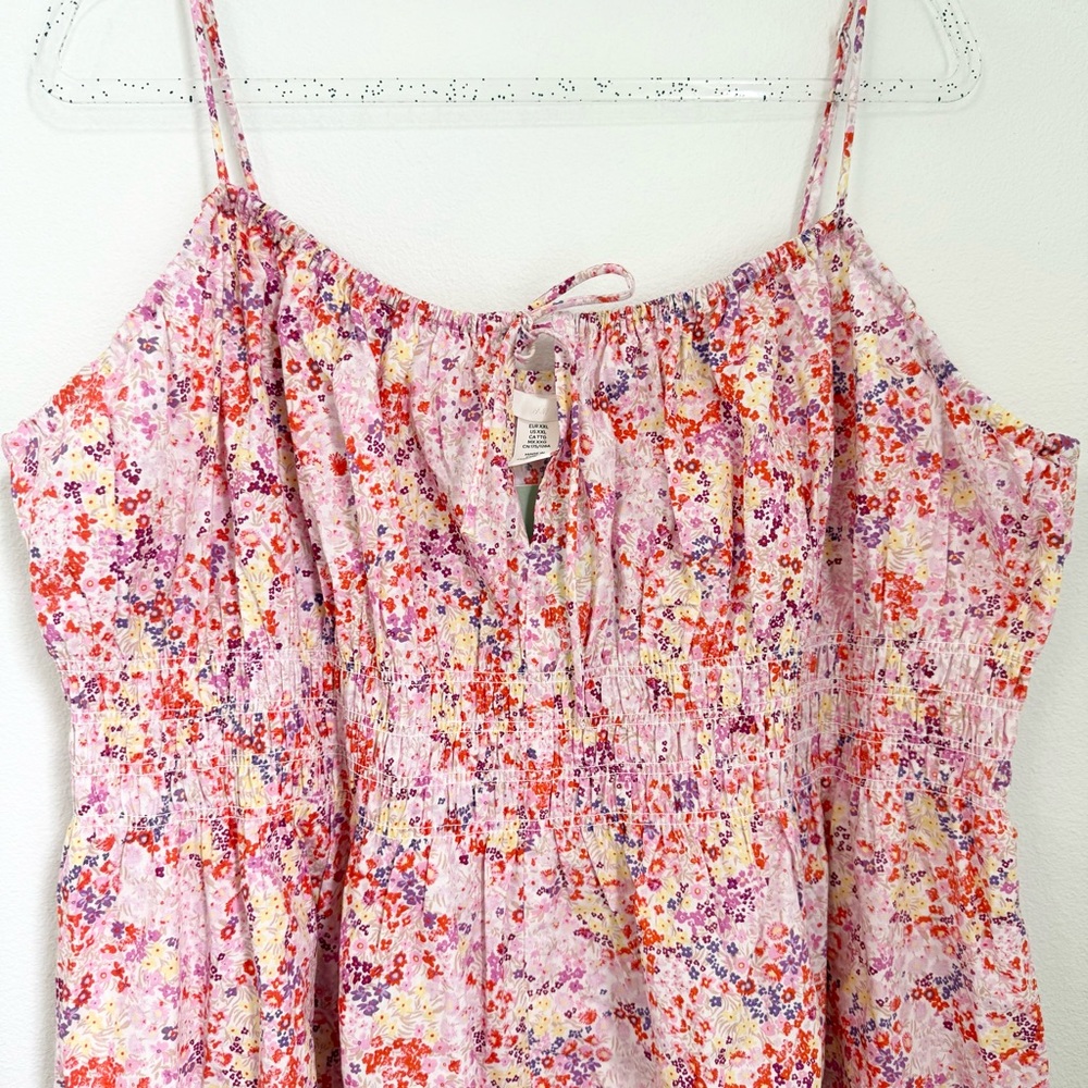 H&M SMOCKED ORGANIC COTTON FLORAL MAXI DRESS SIZE XXL Spaguetti Straps Summer - Picture 3 of 8